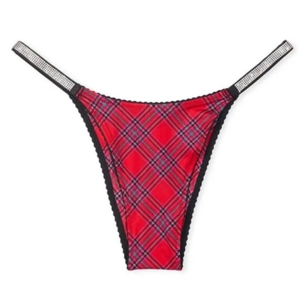 Victoria's Secret Very Sexy Brazilian Shine Strap Sz M - Plaid Red